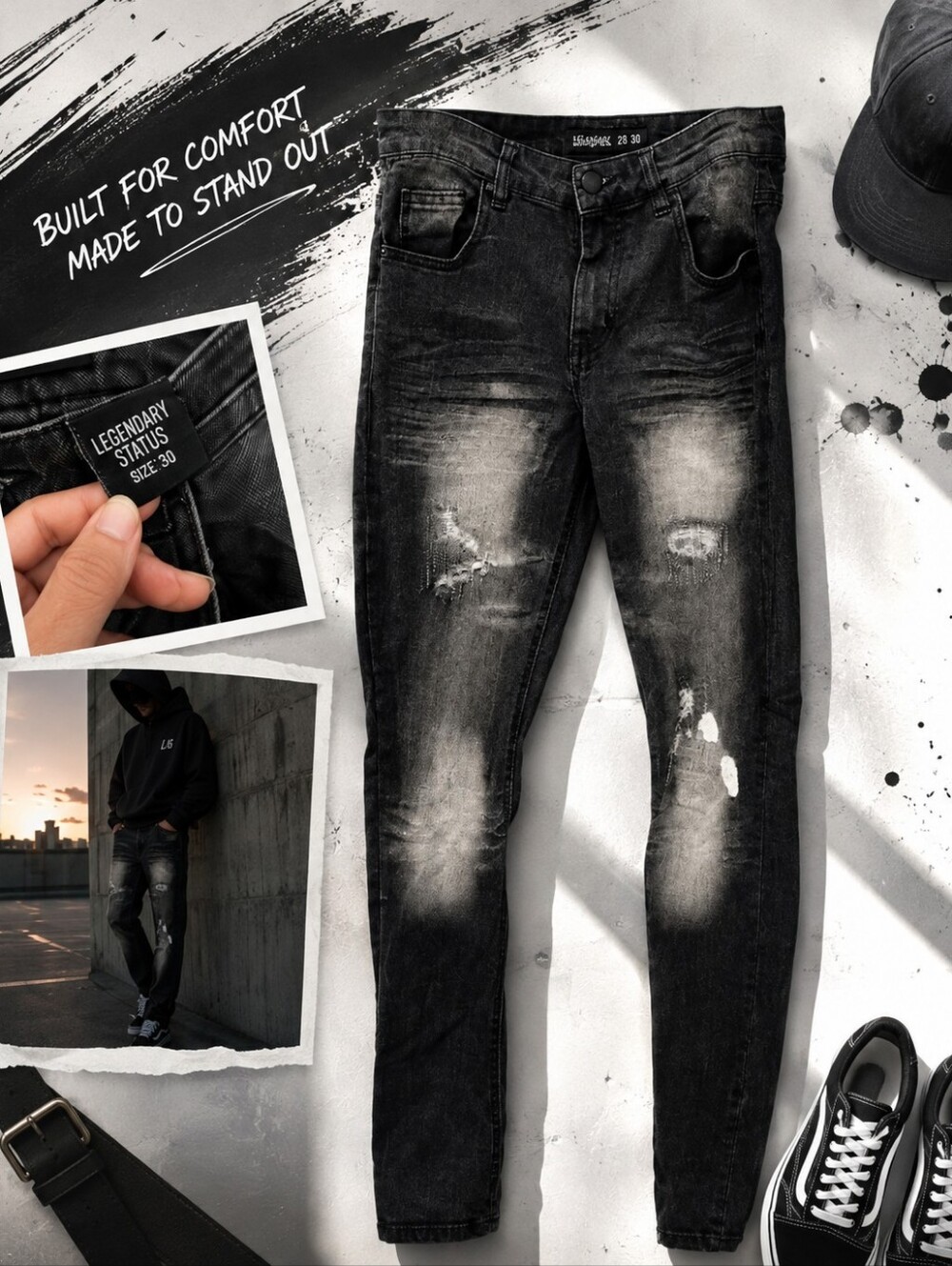 Slim Straight Leg Distressed Black Skinny Jeans